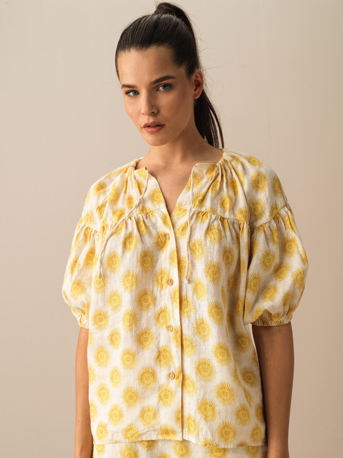 Ekru %100 Keten Oversize Gömlek