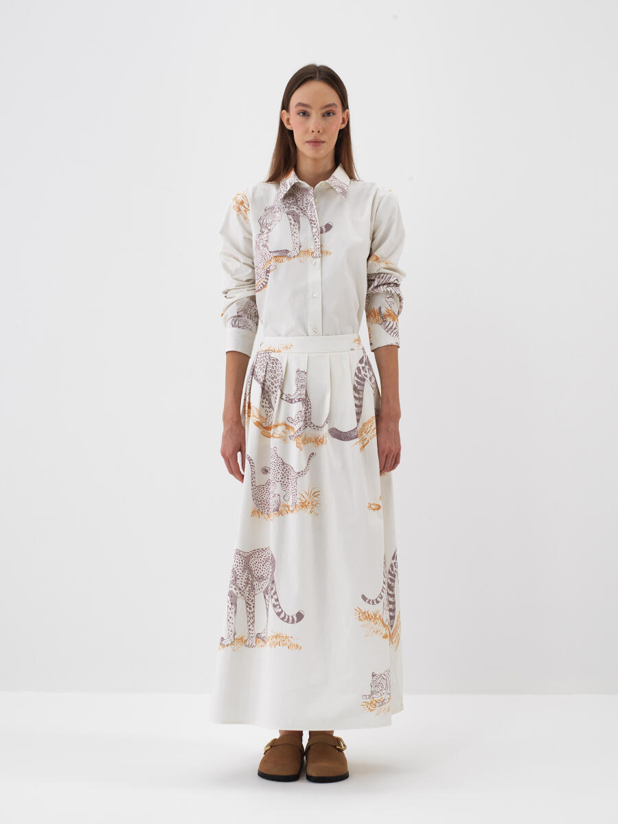 Ekru Pamuk Dokulu Regular Fit Gömlek