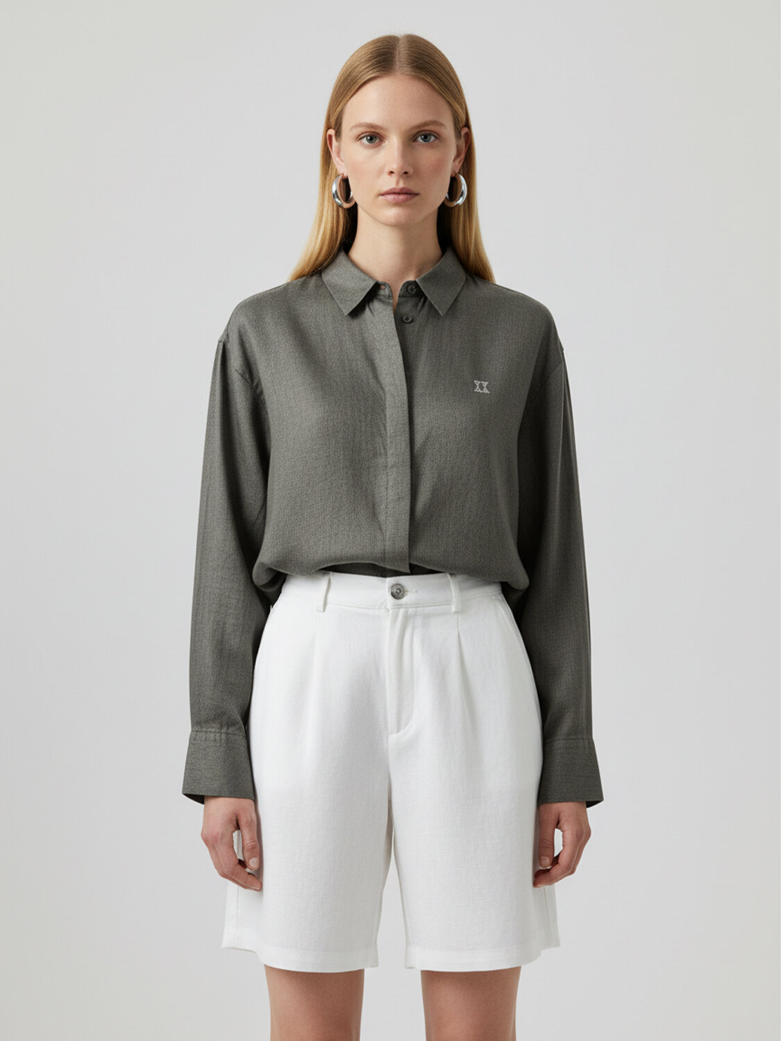 Haki %100 Keten Oversize Gömlek (1)