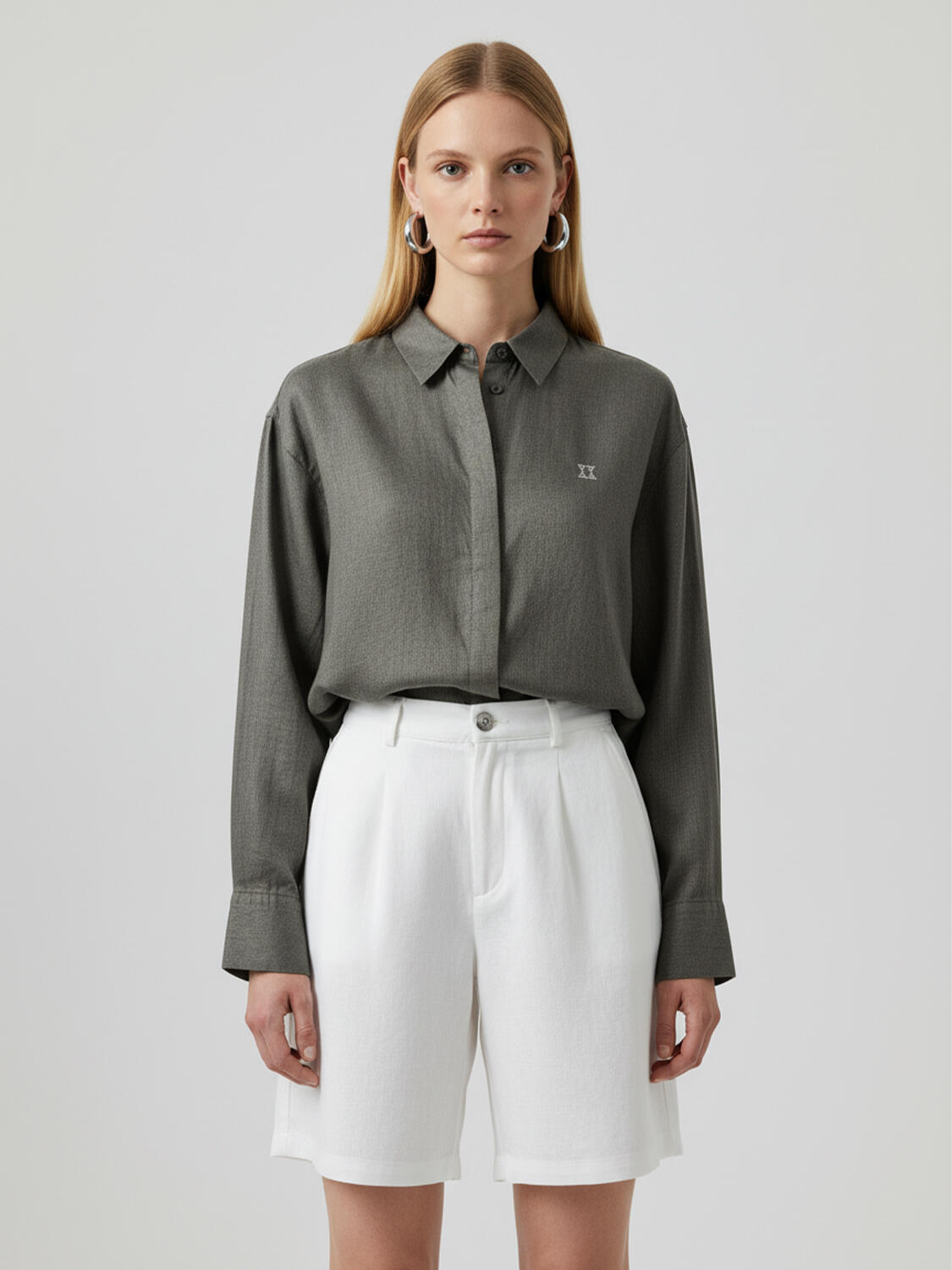 Haki %100 Keten Oversize Gömlek - 2