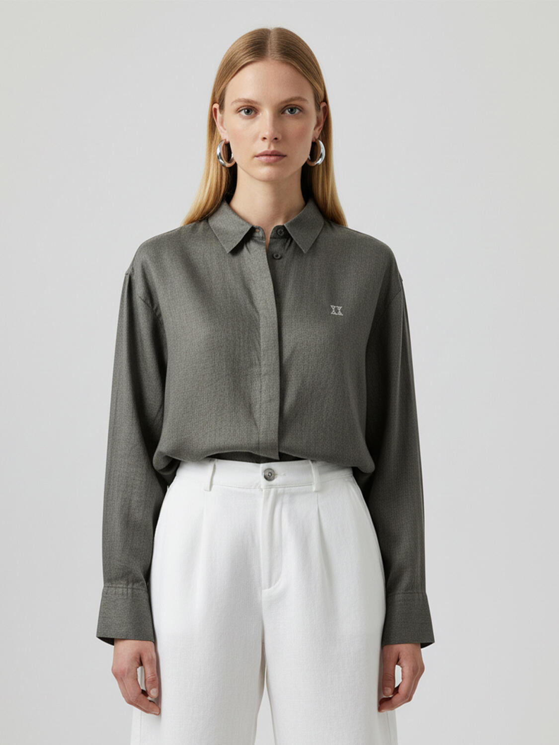 Haki %100 Keten Oversize Gömlek - 1