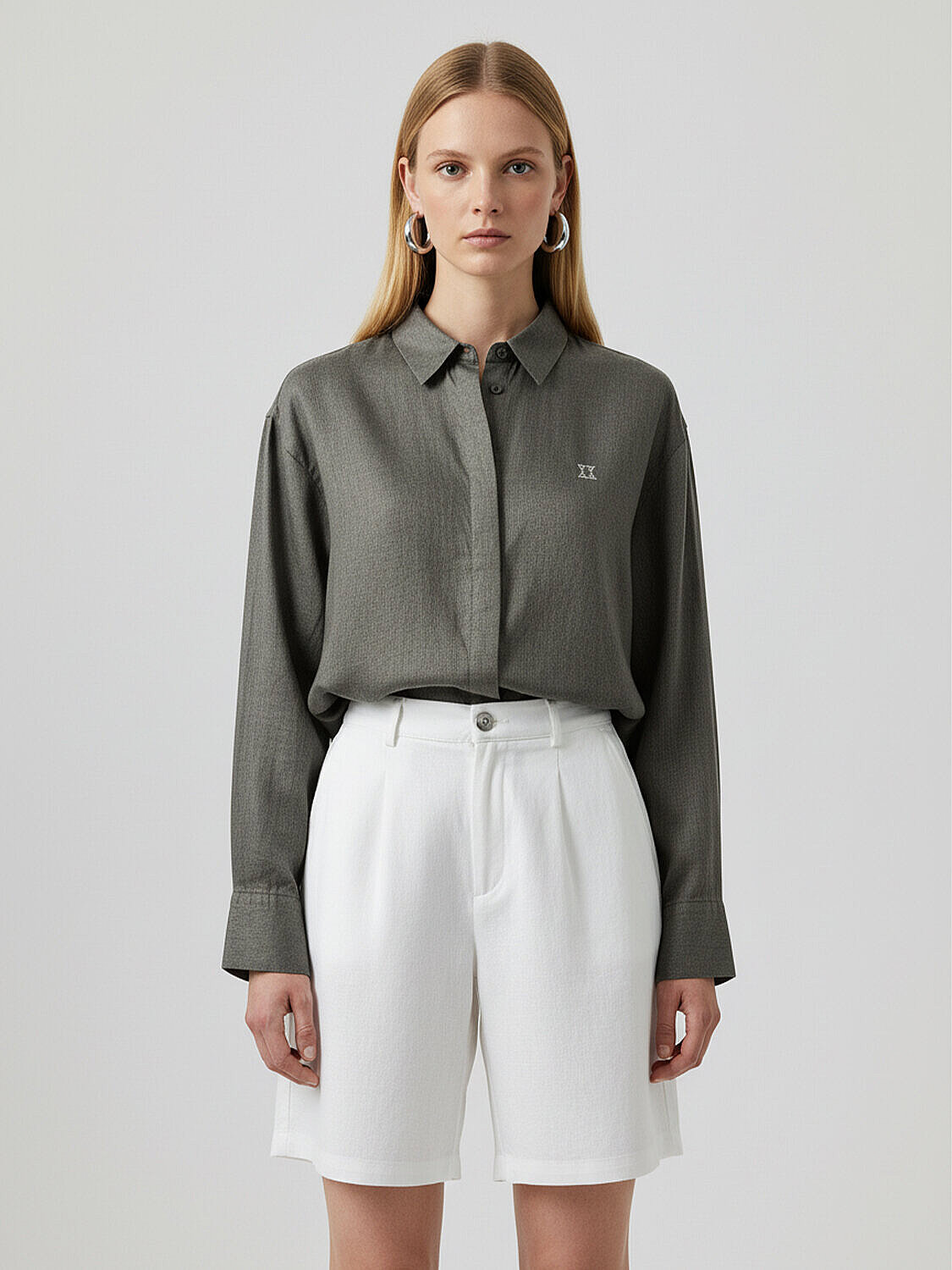 Haki %100 Keten Oversize Gömlek (1)