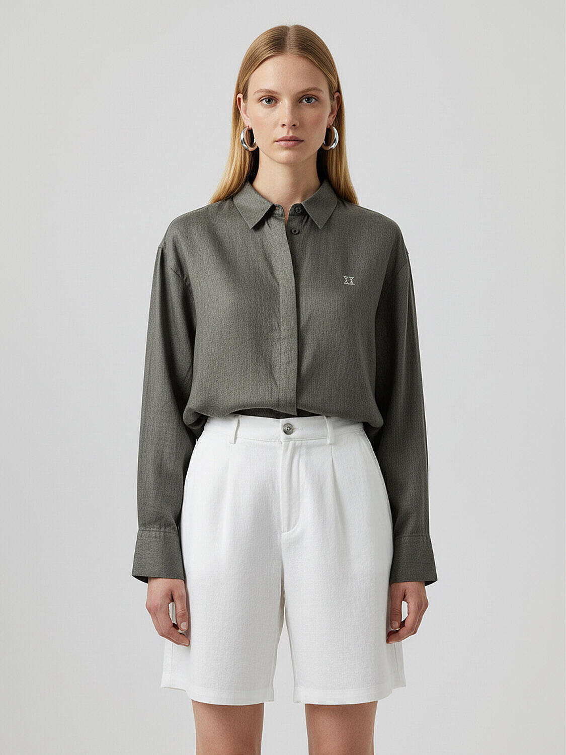 Haki %100 Keten Oversize Gömlek (1)
