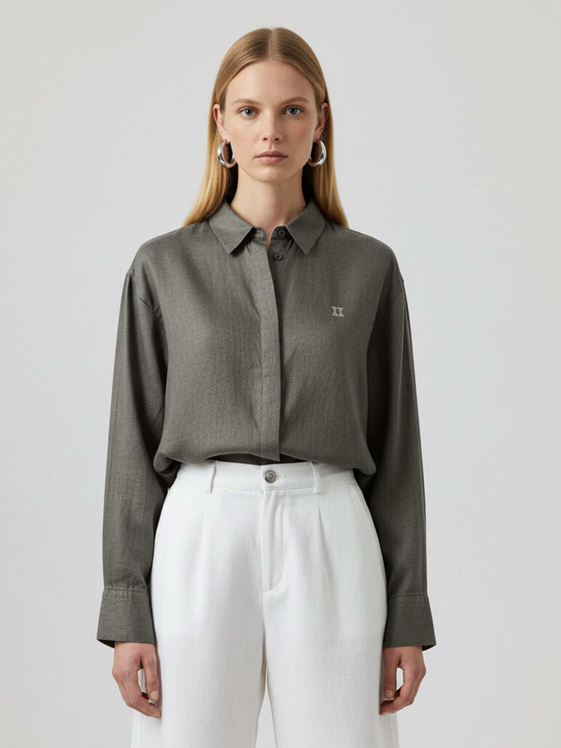 Haki %100 Keten Oversize Gömlek