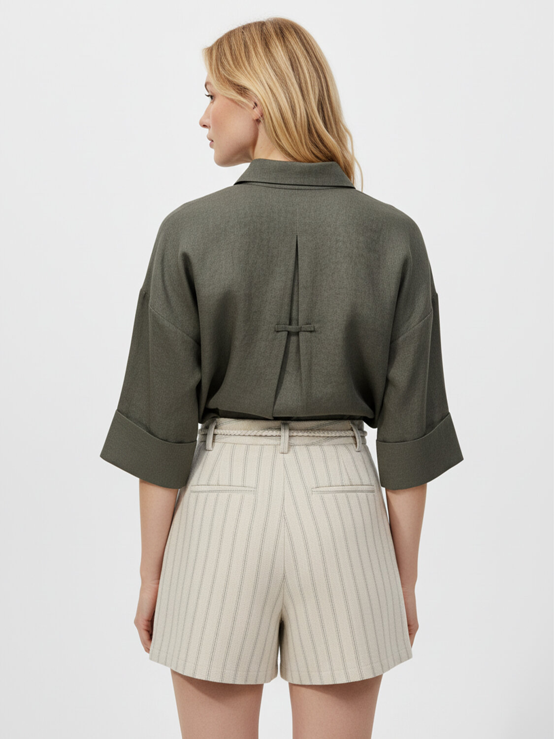 Haki %100 Keten Oversize Gömlek - 4