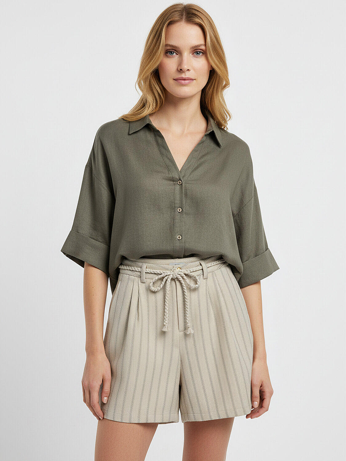 Haki %100 Keten Oversize Gömlek (1)