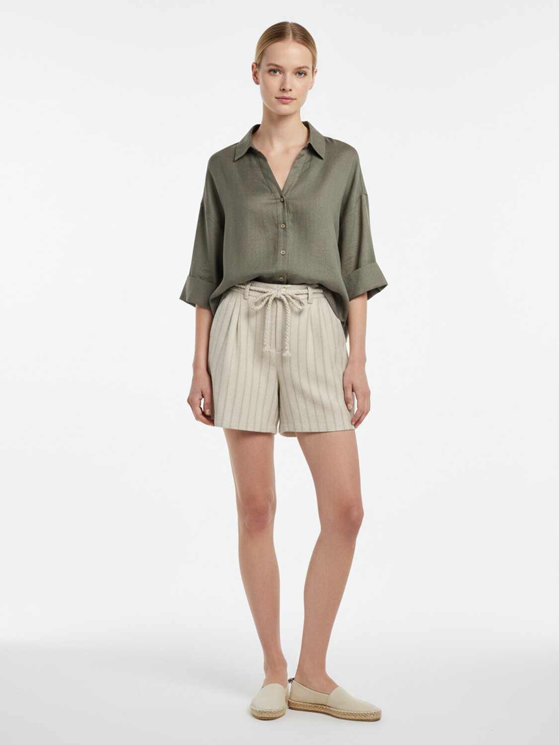 Haki %100 Keten Oversize Gömlek (1)