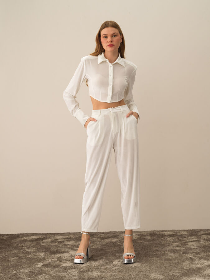 Kırık Beyaz Esnek Dokulu Regular Fit Gömlek - Xint