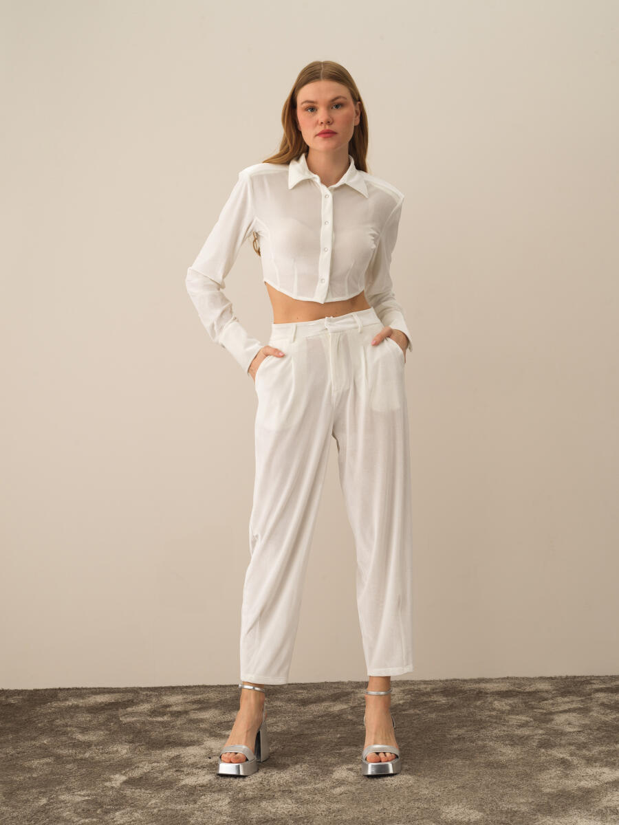 Kırık Beyaz Esnek Dokulu Regular Fit Gömlek - 2