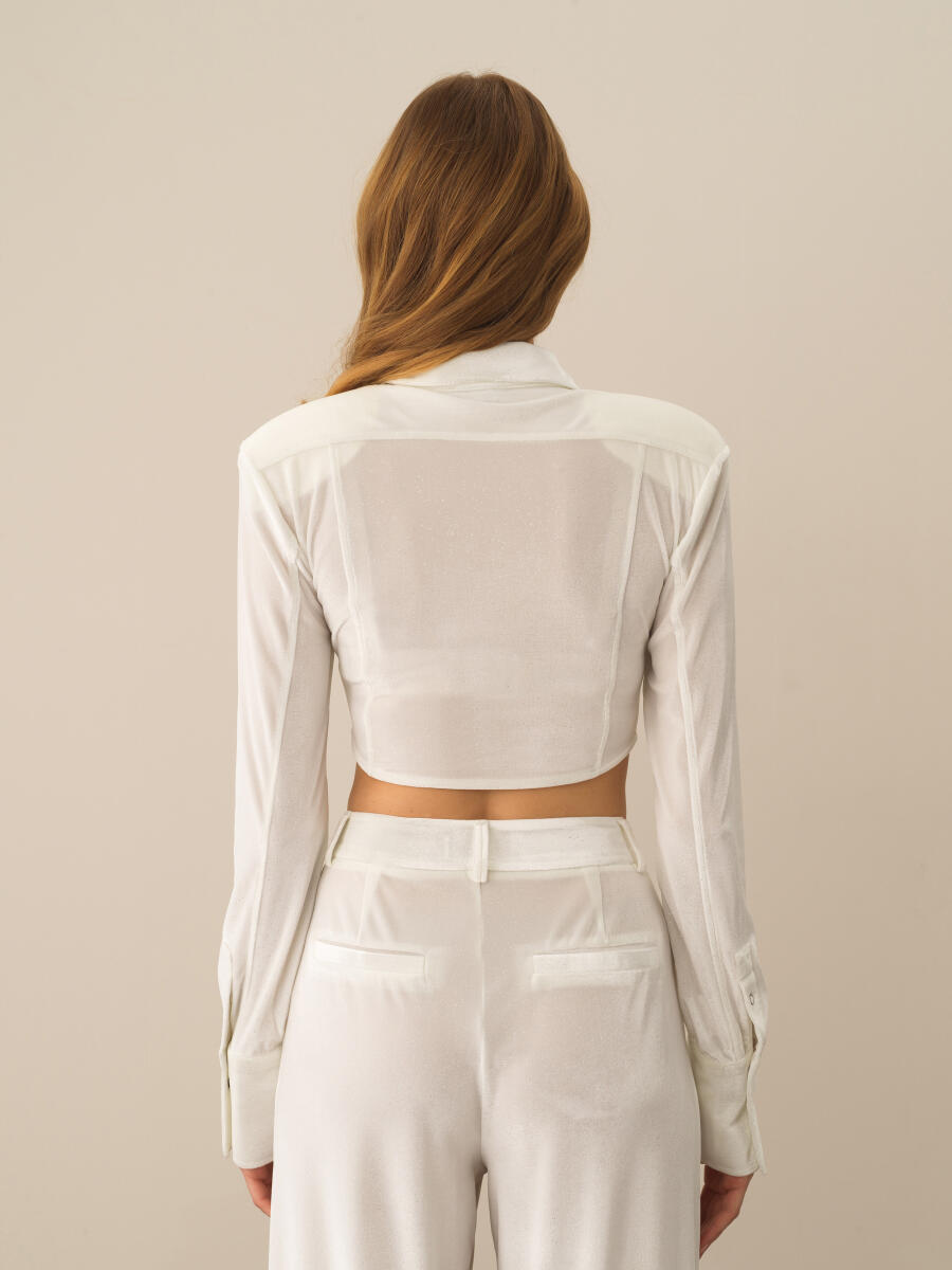 Kırık Beyaz Esnek Dokulu Regular Fit Gömlek - 4