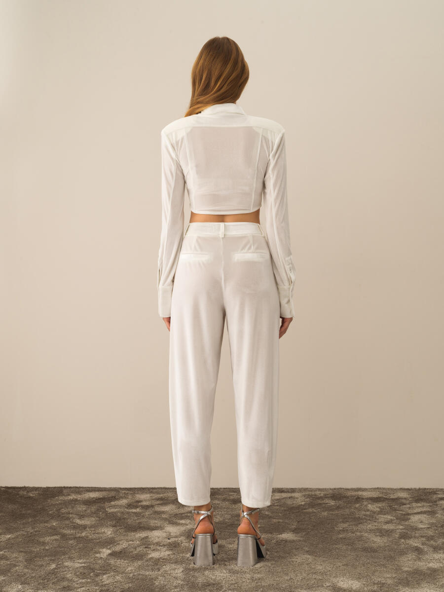 Kırık Beyaz Esnek Dokulu Regular Fit Gömlek - 5