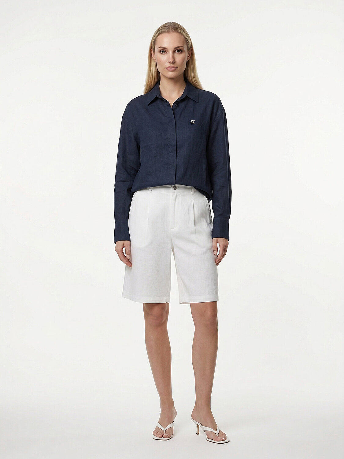 Lacivert %100 Keten Oversize Gömlek (2)