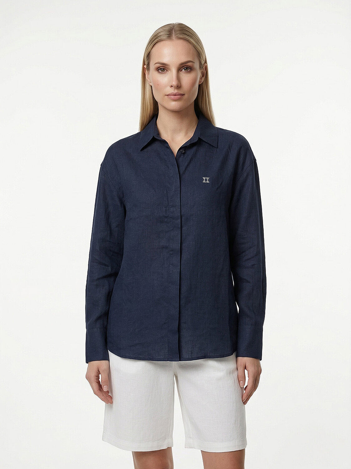 Lacivert %100 Keten Oversize Gömlek (4)