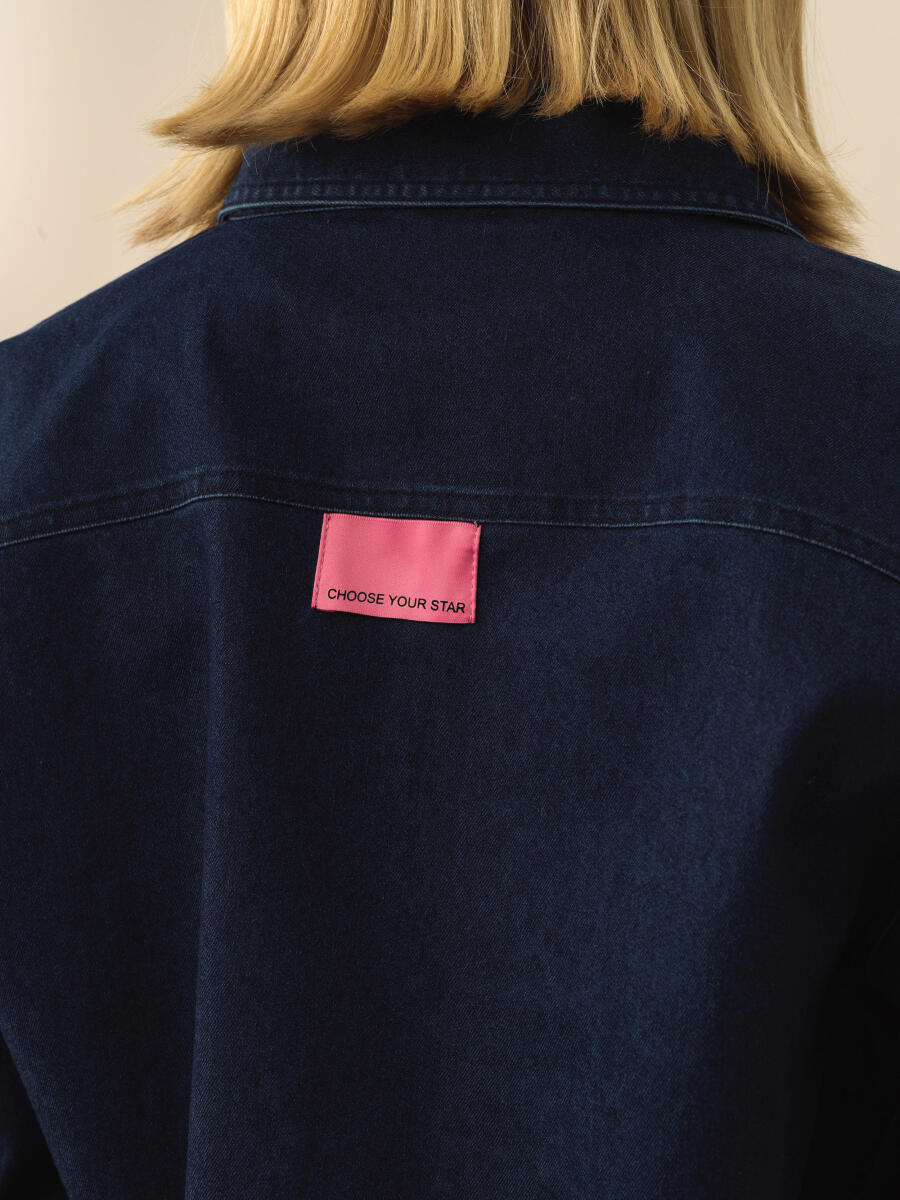 Lacivert Pamuk Dokulu Oversize Gömlek - 5