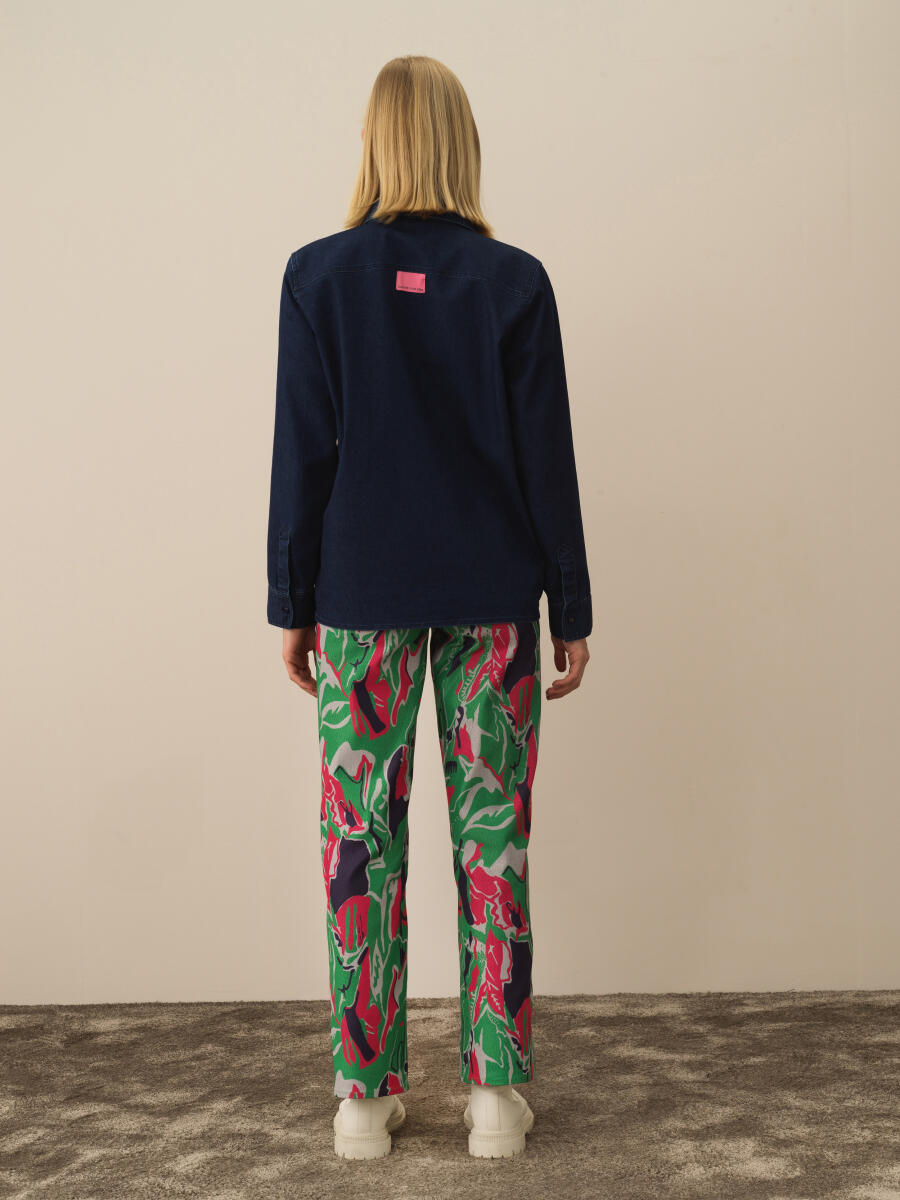 Lacivert Pamuk Dokulu Oversize Gömlek - 6