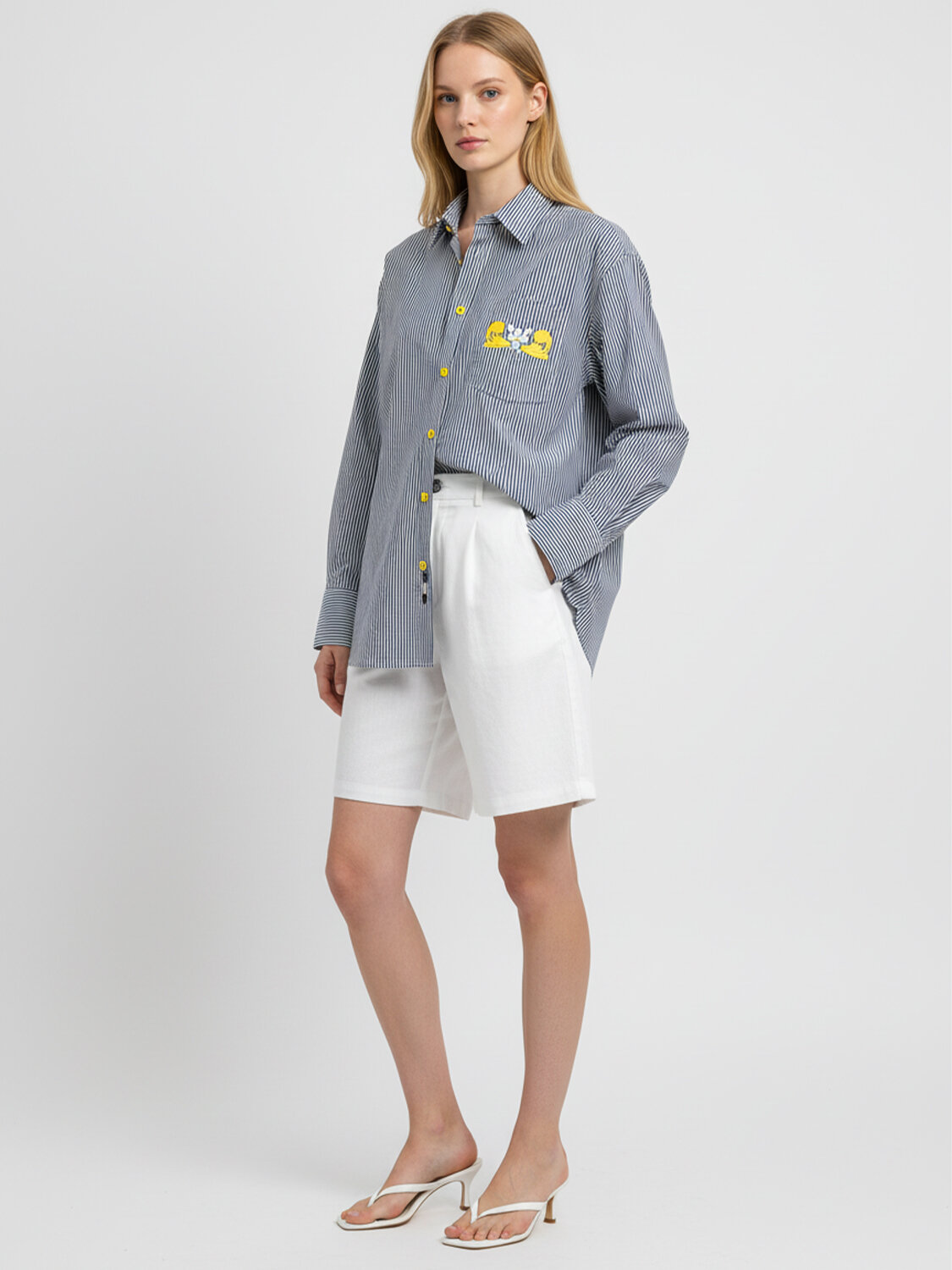 Lacivert Pamuk Dokulu Oversize Gömlek (1)