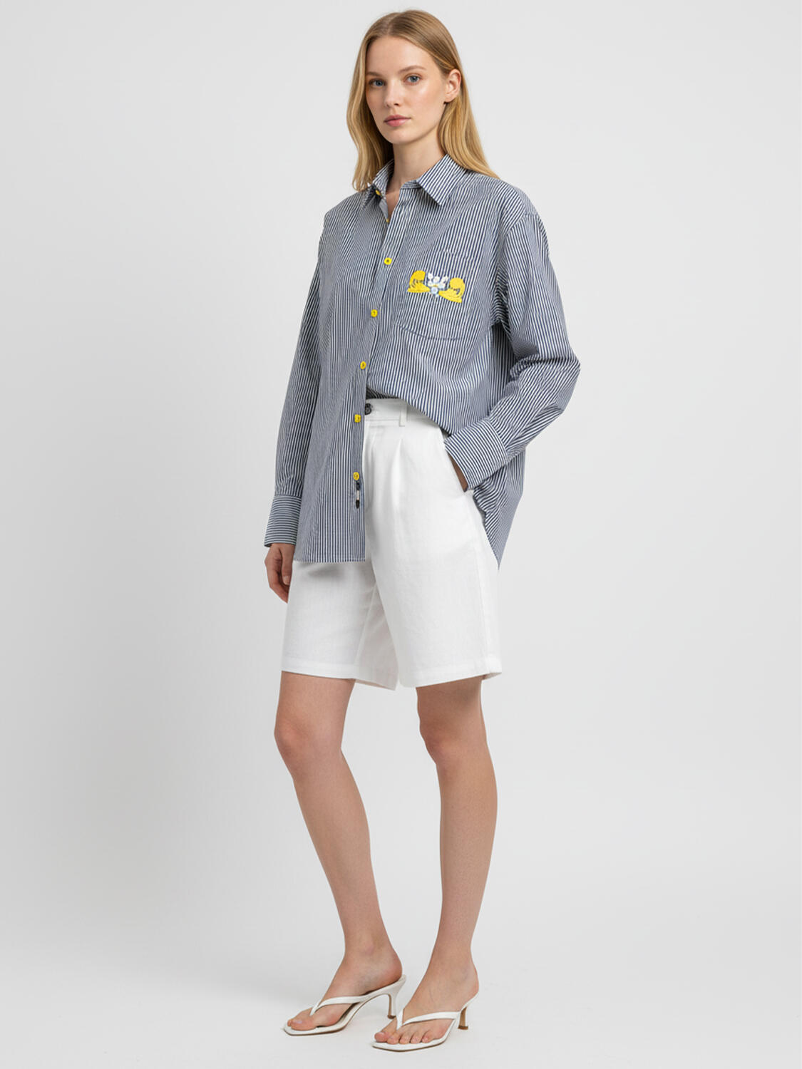 Lacivert Pamuk Dokulu Oversize Gömlek - 2