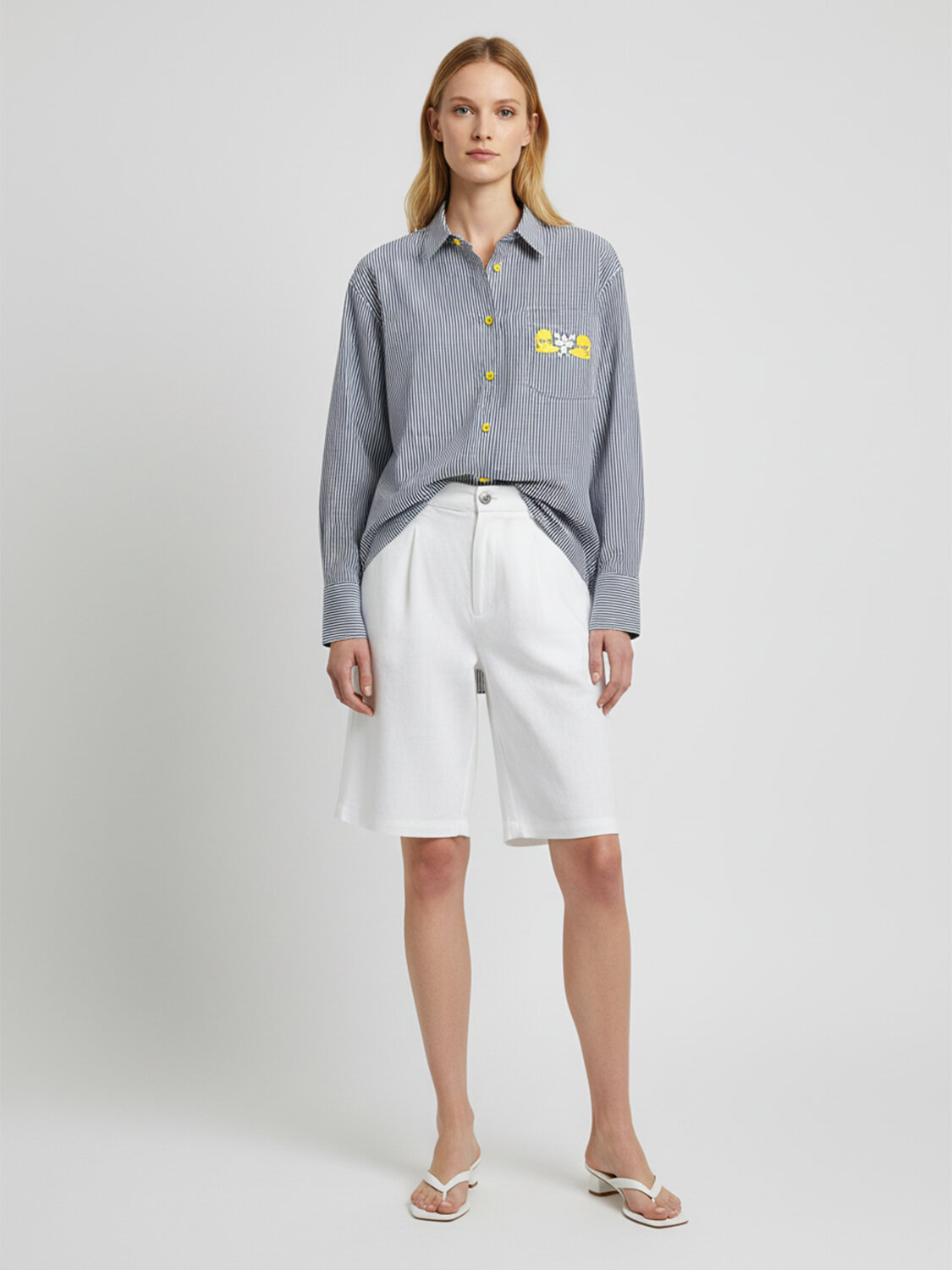 Lacivert Pamuk Dokulu Oversize Gömlek - 4