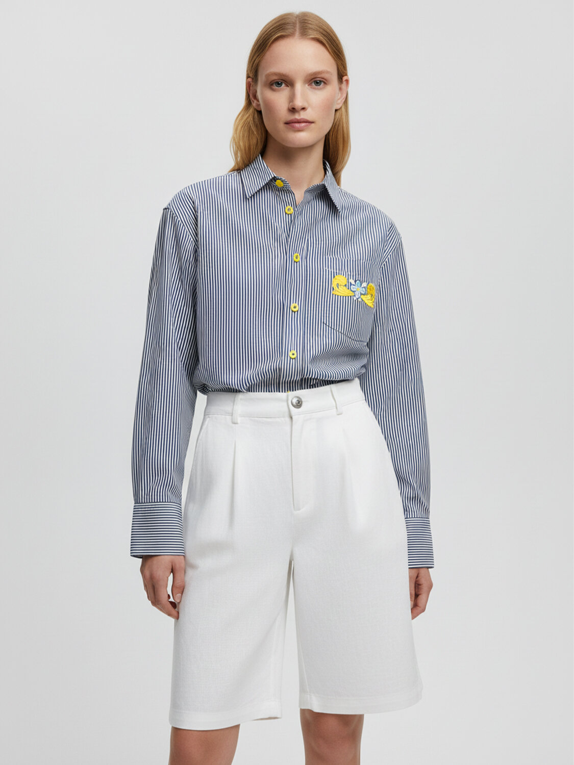 Lacivert Pamuk Dokulu Oversize Gömlek - 3