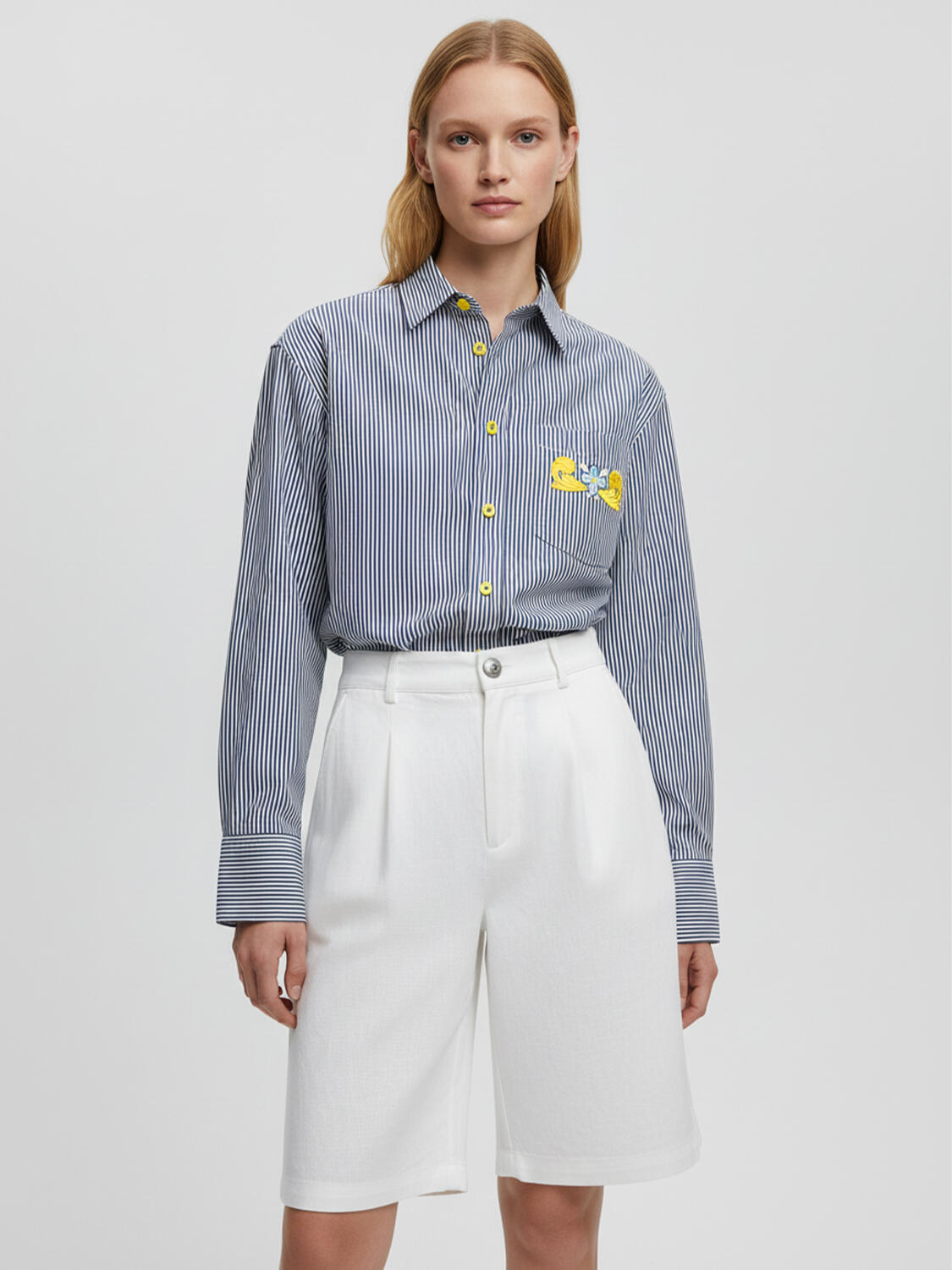 Lacivert Pamuk Dokulu Oversize Gömlek - 3