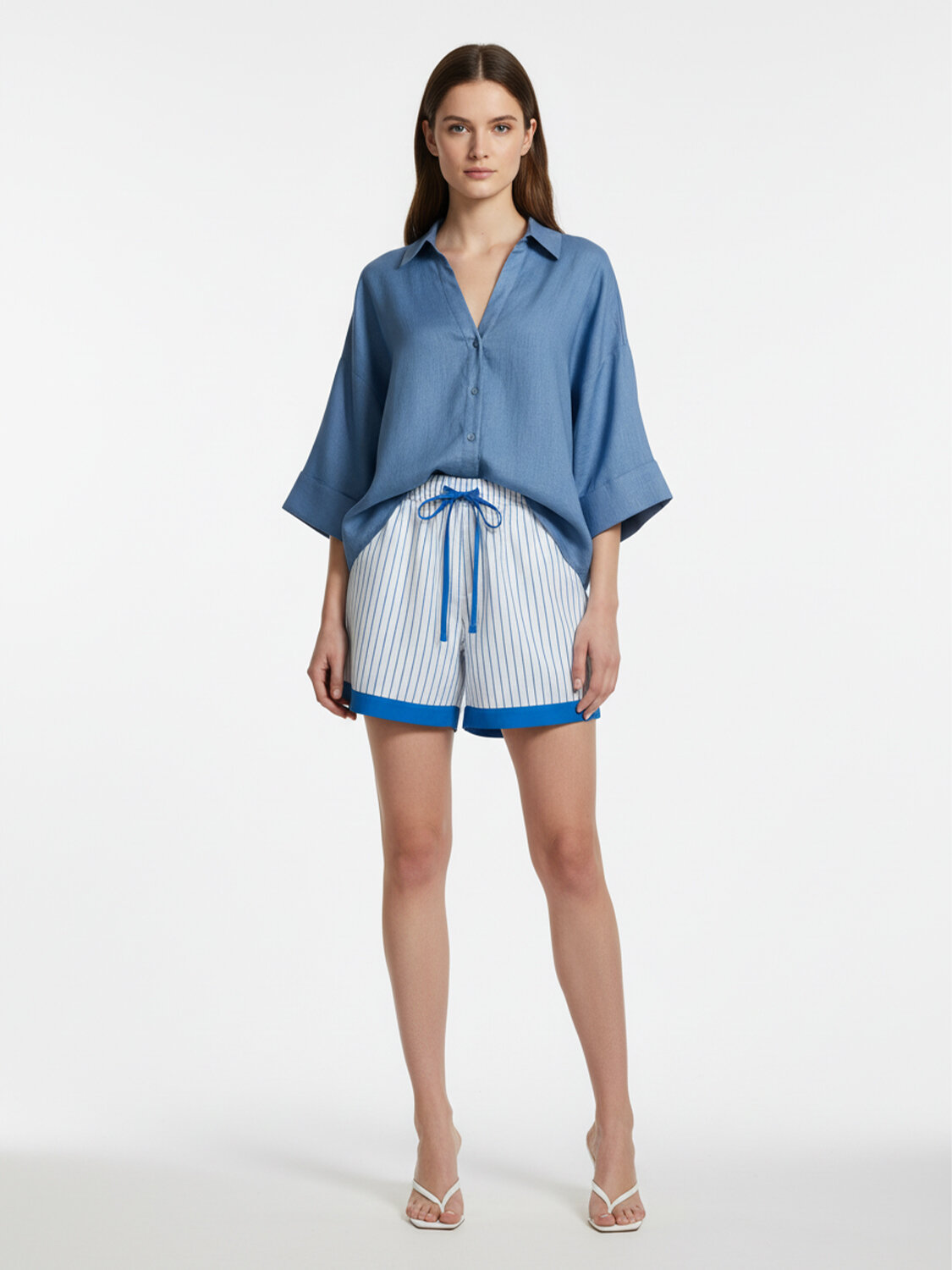 Mavi %100 Keten Oversize Gömlek (1)