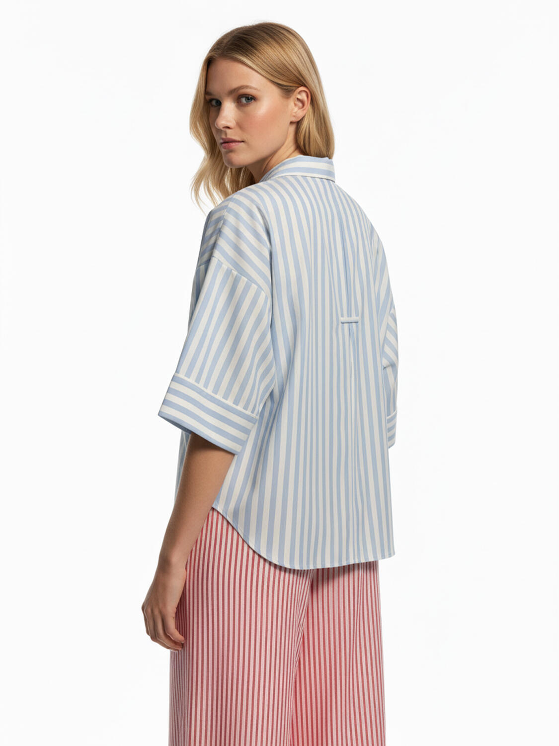 Mavi Doğal Dökümlü Oversize Gömlek - 4