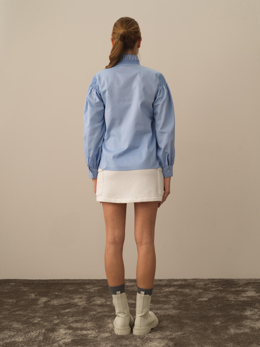 Mavi Pamuk Dokulu Regular Fit Gömlek - 4