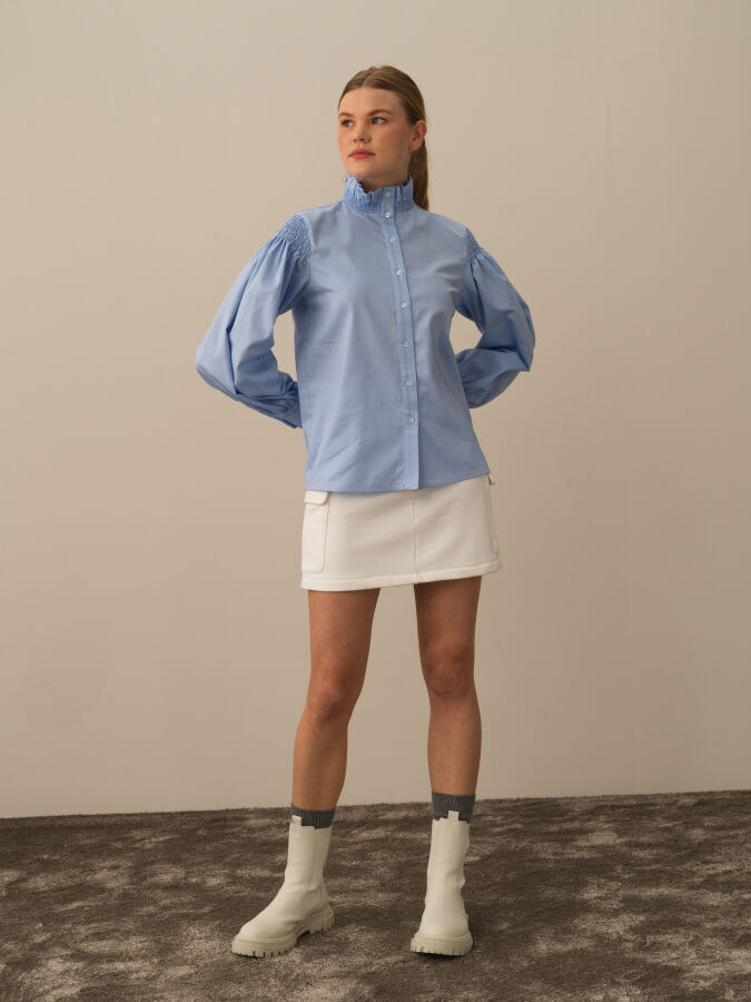 Mavi Pamuk Dokulu Regular Fit Gömlek - Xint