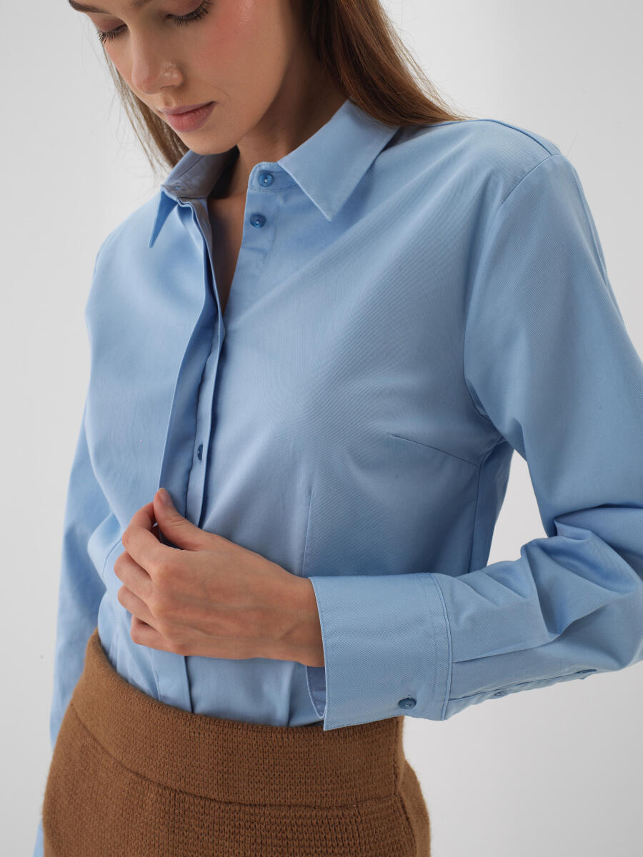 Mavi Pamuk Dokulu Regular Fit Gömlek - 2