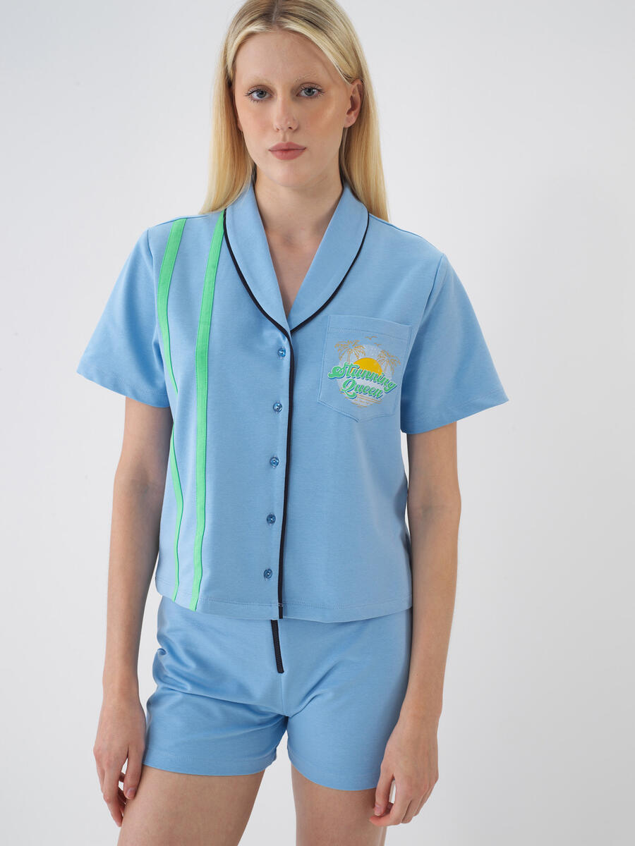 Mavi Pamuk Dokulu Regular Fit Gömlek - 1