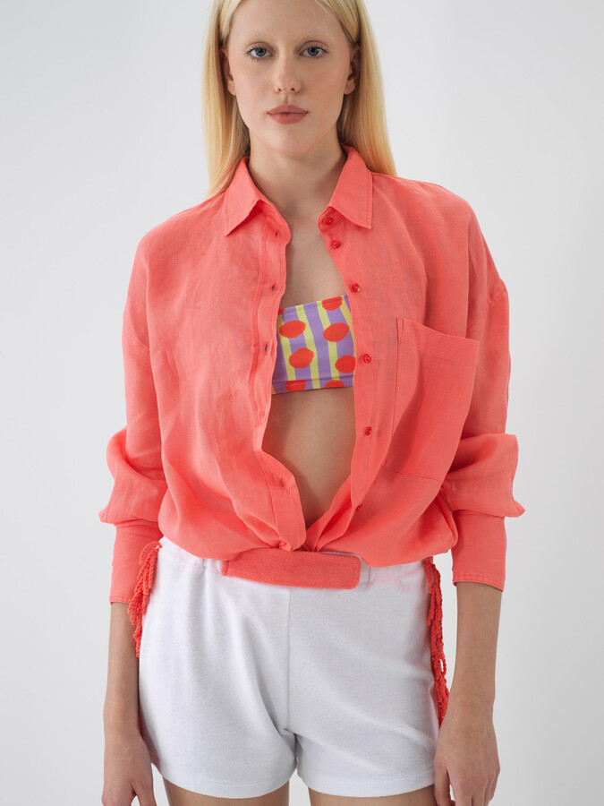 Nar Çiçeği %100 Keten Oversize Gömlek