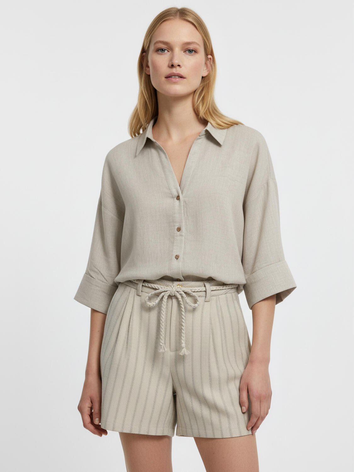 Naturel %100 Keten Oversize Gömlek - 1