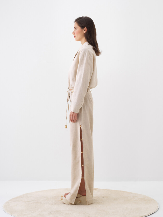 Naturel Keten Karışımlı Oversize Gömlek - 3