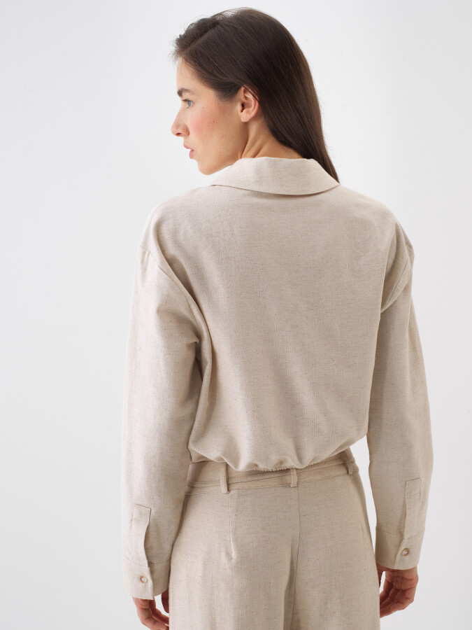 Naturel Keten Karışımlı Oversize Gömlek - 4