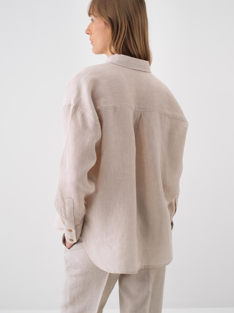 Naturel %100 Keten Oversize Gömlek - 5