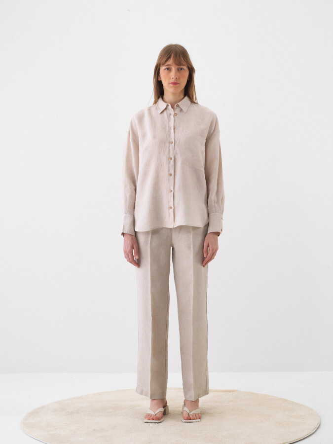 Naturel %100 Keten Oversize Gömlek (1)