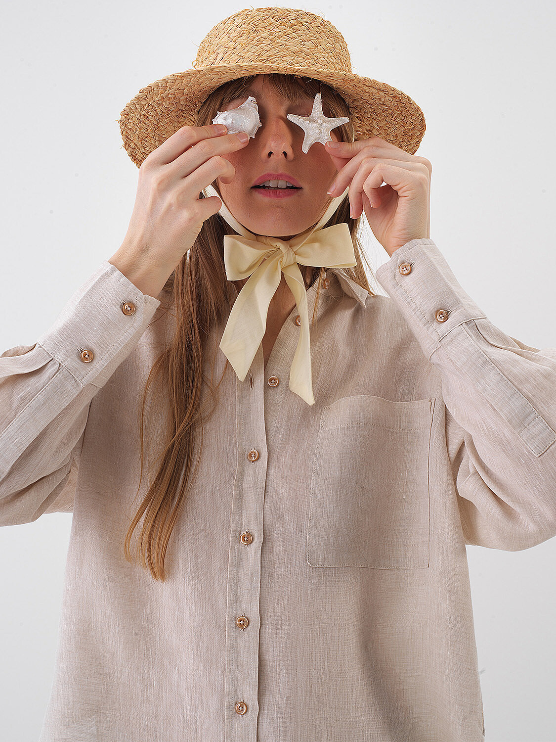 Naturel %100 Keten Oversize Gömlek