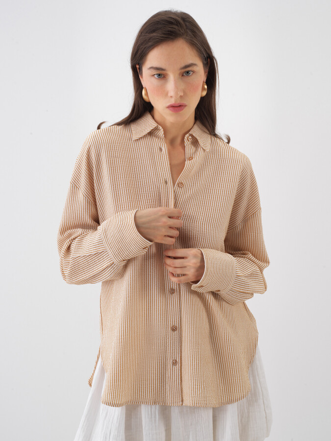 Naturel Doğal Akışlı Oversize Gömlek - 1