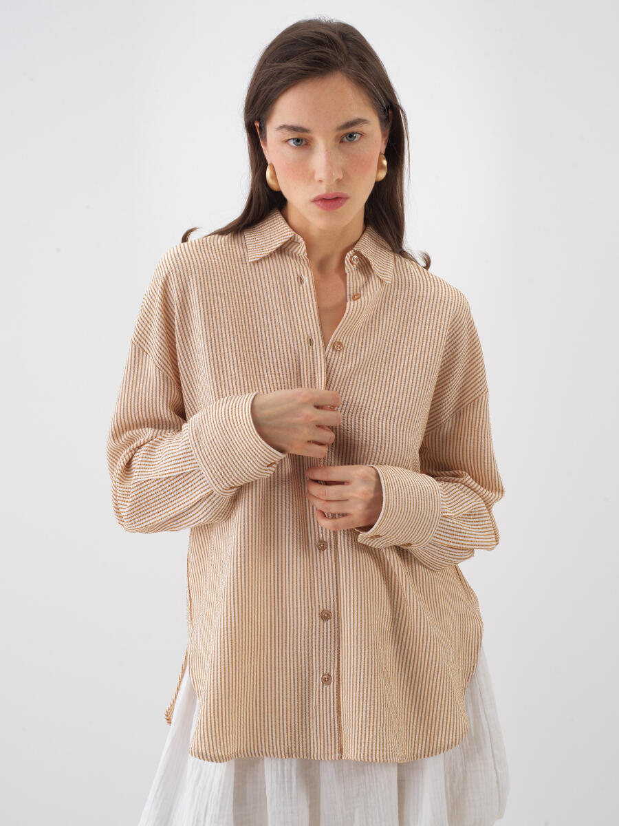 Naturel Doğal Akışlı Oversize Gömlek - 1