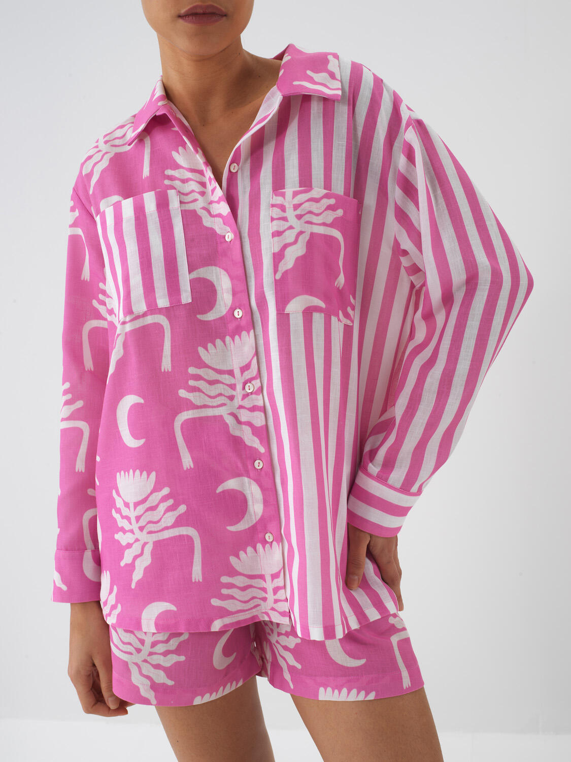 Pembe Doğal Dökümlü Oversize Gömlek