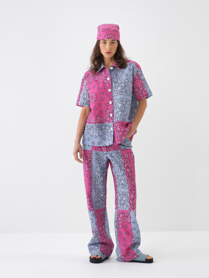 Pembe Pamuk Dokulu Oversize Gömlek - 2