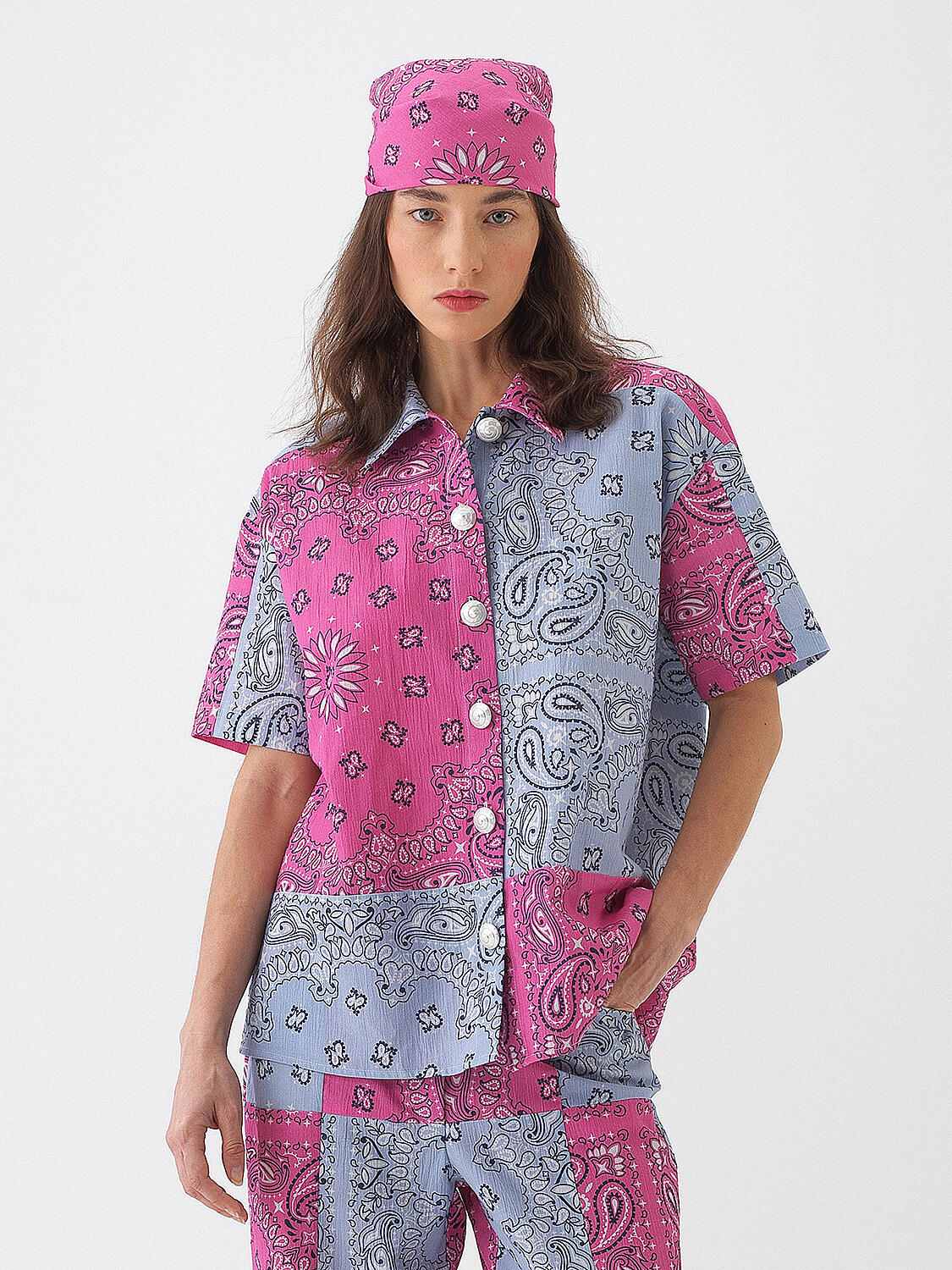 Pembe Pamuk Dokulu Oversize Gömlek - 1
