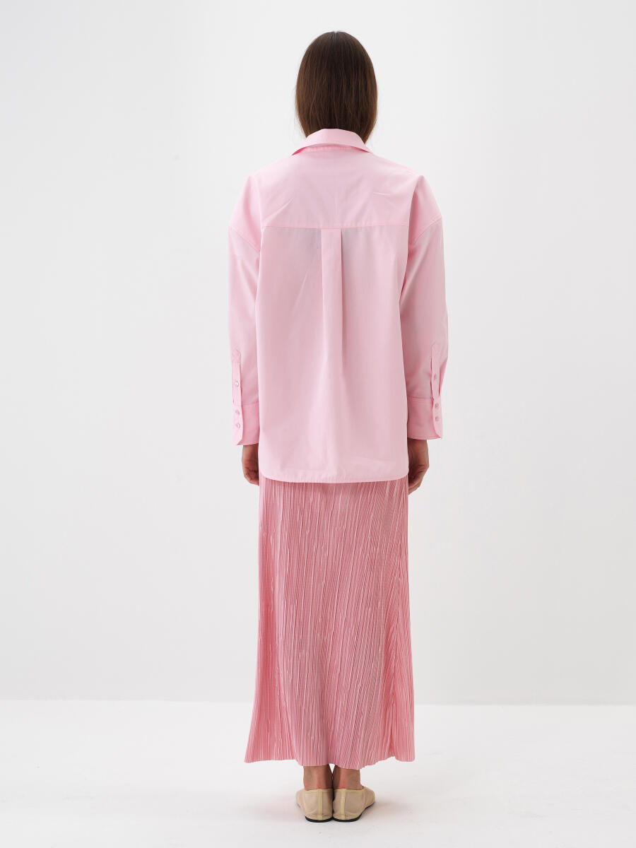 Pembe Pamuk Dokulu Oversize Gömlek - 5
