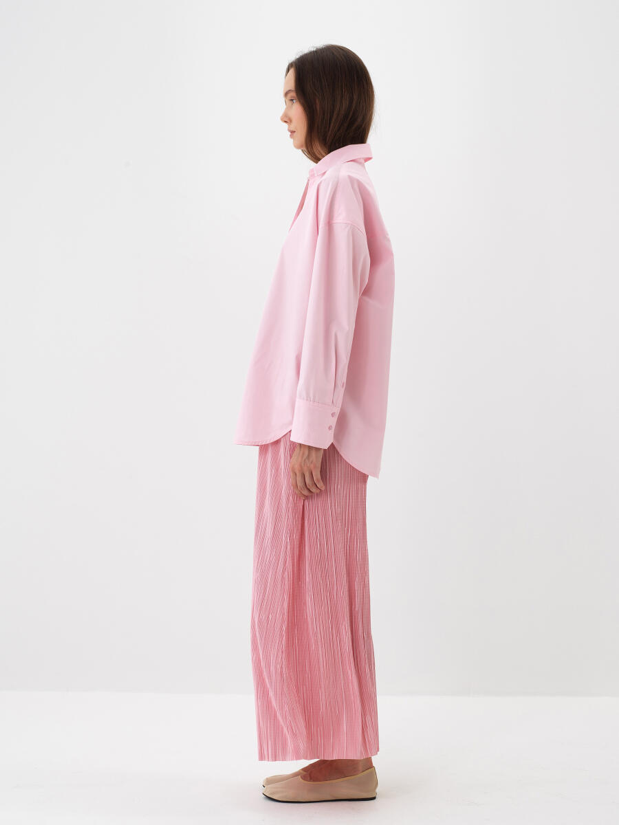 Pembe Pamuk Dokulu Oversize Gömlek - 4