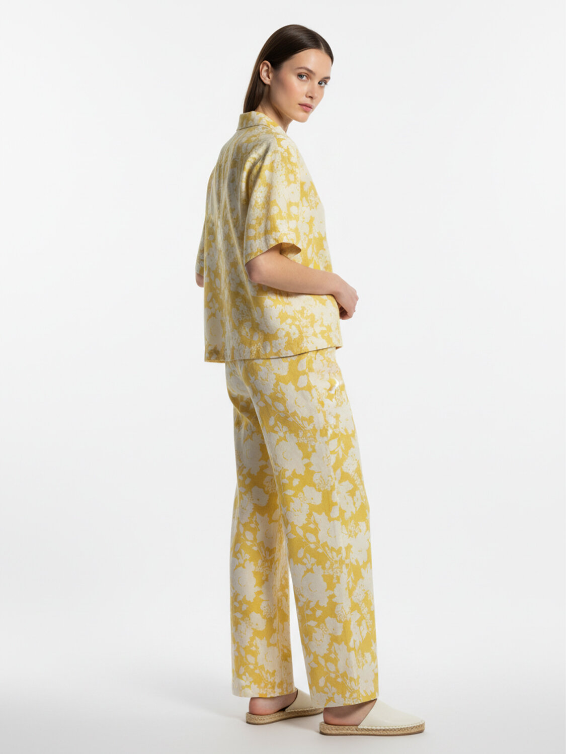 Sarı %100 Keten Oversize Gömlek - 4