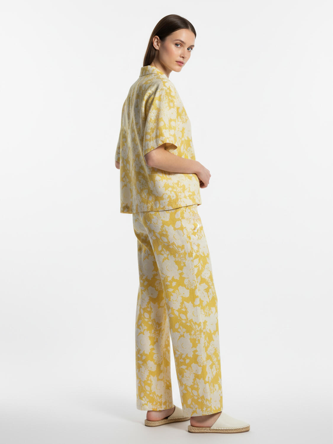 Sarı %100 Keten Oversize Gömlek - 4