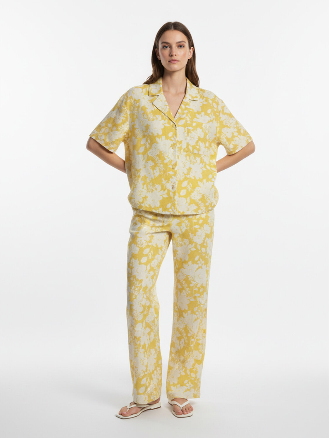 Sarı %100 Keten Oversize Gömlek (1)