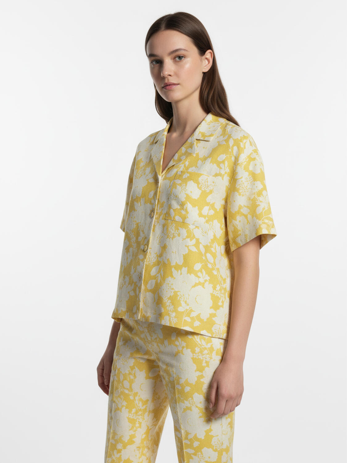 Sarı %100 Keten Oversize Gömlek - 3