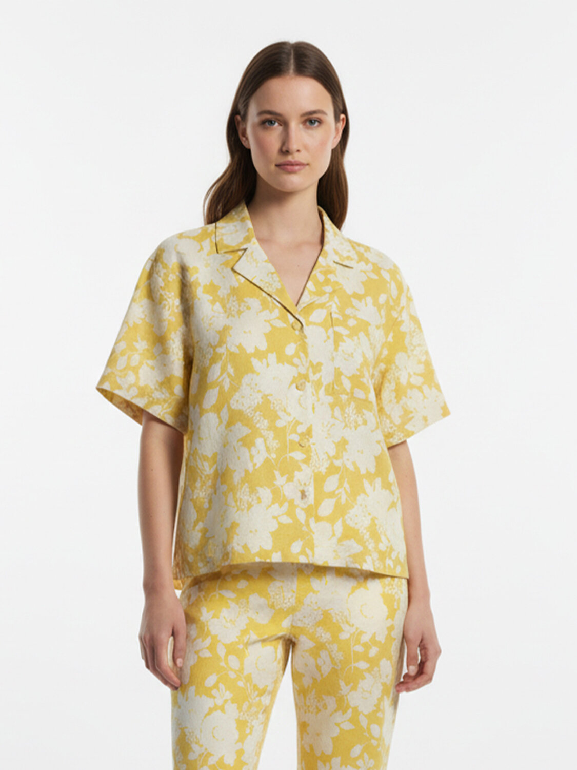 Sarı %100 Keten Oversize Gömlek