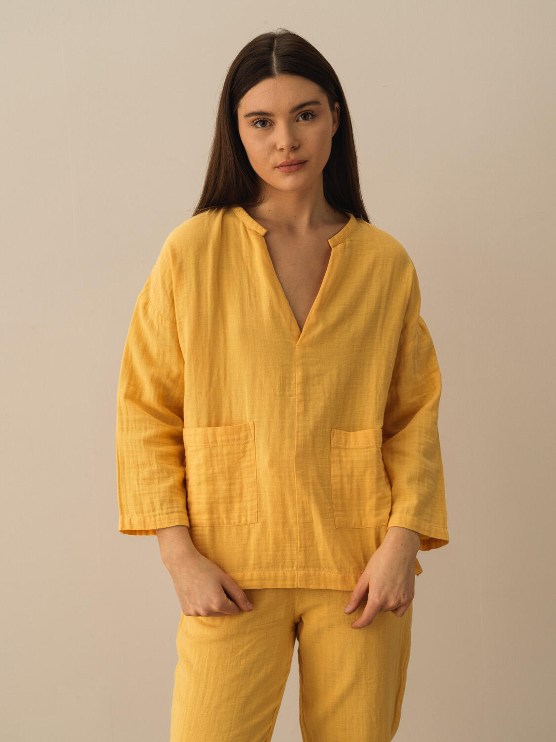 Sarı Pamuk Dokulu Big Oversize Gömlek